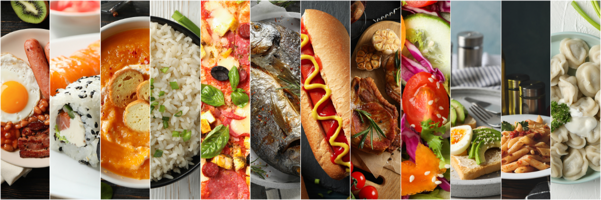 Collage of different food 